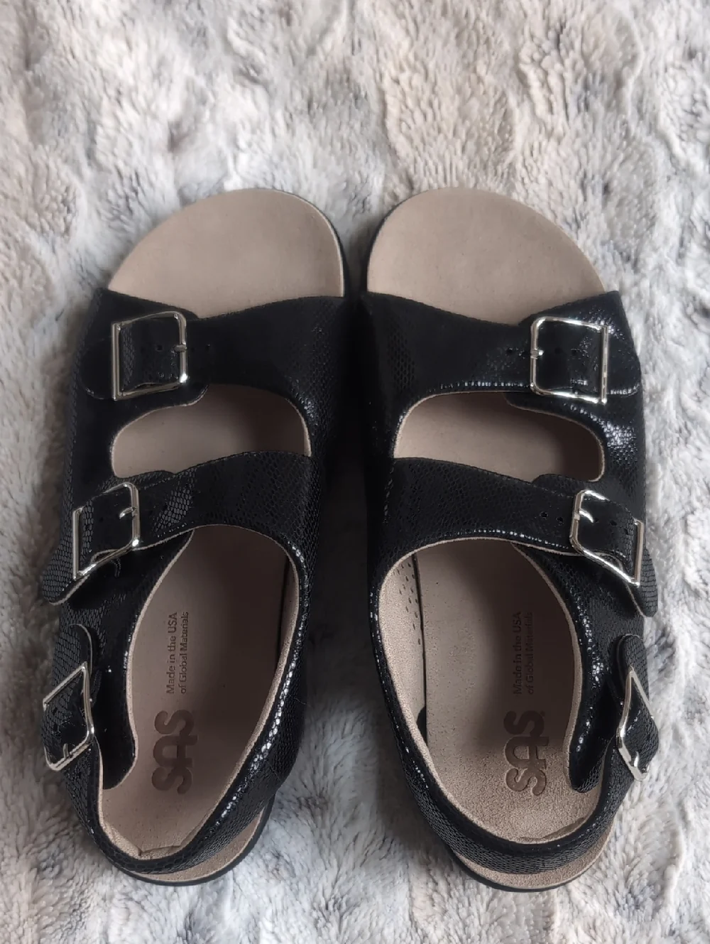 SAS Black Snake Relaxed Walking Comfort Sandal